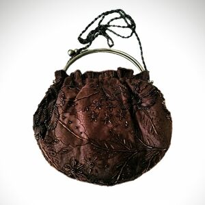 STEPHANIE Brown Embroidered & Beaded Crossbody Evening Handbag